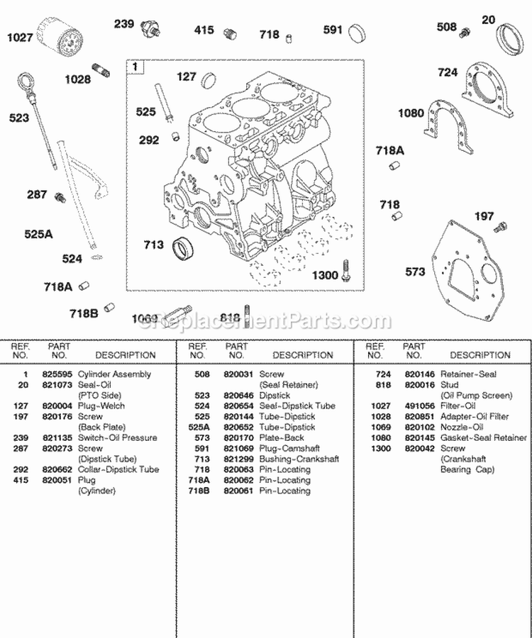 Cylinder Back Plate Oil Diagram and Parts List for 583447-0217-E2  Briggs and Stratton Engine